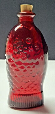Vtg Wheaton Glass Doctor Fischs Bitters Ruby Red Glass Fish Mini Bottle Cork